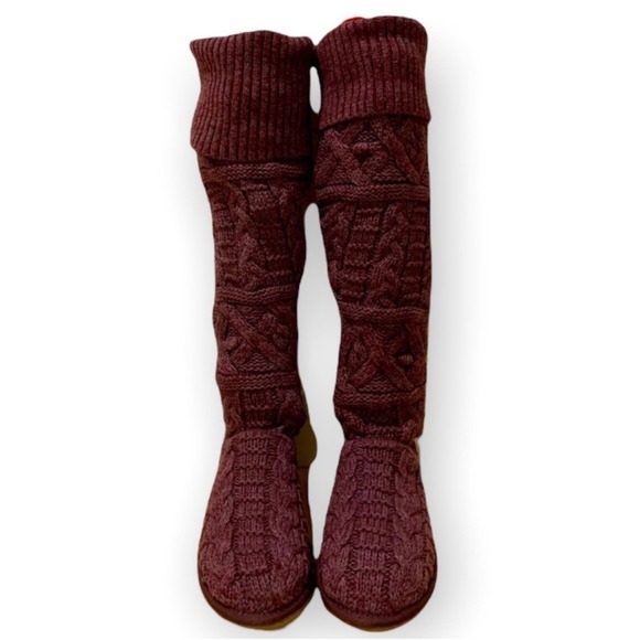 Ugg Over The Knee Twisted Cable Knit Boot Burgundy Size 6 - Picture 5 of 9